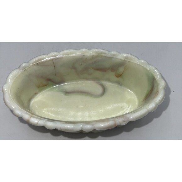 Vintage Akro Agate Marbleized Slag Glass Planter Orange Cream Green Glows 6” - Picture 15 of 16